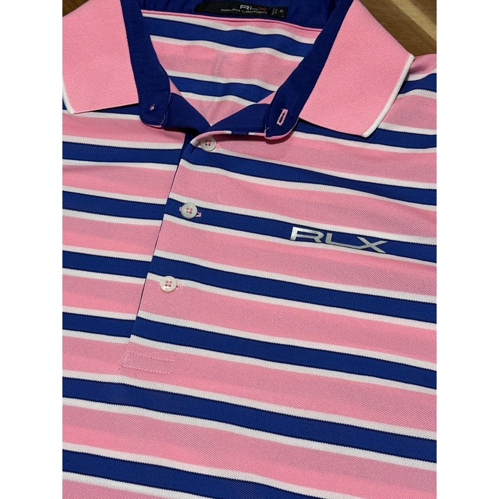 RLX Ralph Lauren Polo Shirt Mens XL Pink Blue Golf Performance Short Sleeve
